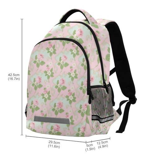 Soft Pink White Rose Flower kids backpack set with large bookbag for 10-12 year old mochilas para ni?as de 12 a?os3