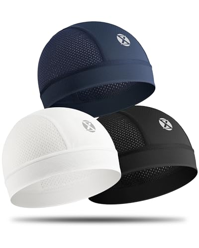 XINSONYUELL 3 Pack Cooling Skull Cap Helmet Liner Breathable Mesh Running Cycling Hat Lightweight Quick-Dry Sports Beanie for Men Women