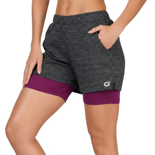 Image of GYMIFIC Womens Dual Layer Gym Shorts for Women | Quick Dry Running Sports Shorts with Compression Inner Layer & Side Pockets | Workout Activewear