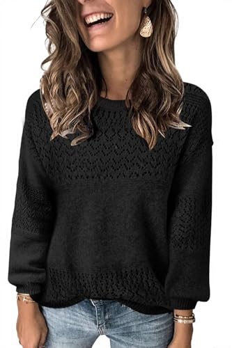 FEKOAFE Womens Sweaters 2025 Fall V Neck Long Sleeve Hollow Knit Pullover Sweaters for Women