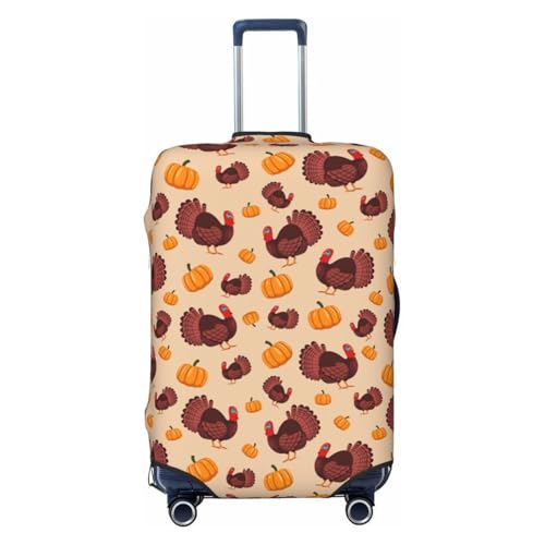 Thanksgiving Turkey And Pumpkin Print Luggage Cover For Suitcase,Washable Elastic Travel Suitcase Protector With Zipper Closure And Bottom Buckle – Fits 18-32