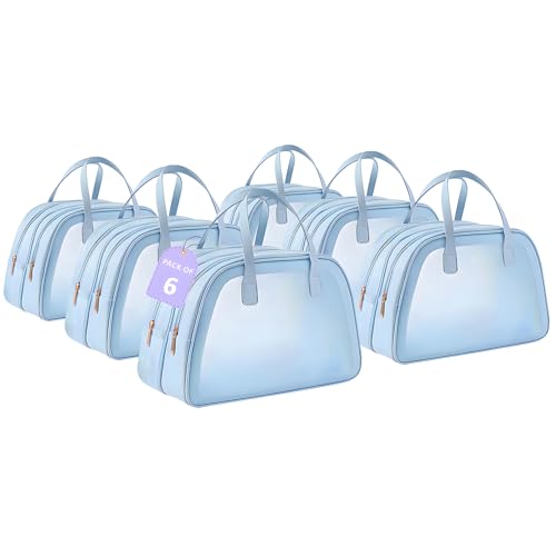 Image of Kuber Industries Pack of 6 Waterproof Skincare /Cosmetic Bag for Women | Space-Saving Makeup & Travel Toiletry Pouch | Aesthetic Vanity Kit & Wash Bag for Girls | YJ-20-BLU | Transparent - Blue