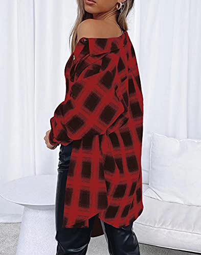 Image of Lacozy Womens Buffalo Plaid Flannel Shirt Long Sleeve Collar Button Down Blouses Tops