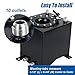 LokoCar 2.5 Gallon 10L Fuel Cell Tank with Cap and Level Sender Polished Aluminum Universal Black