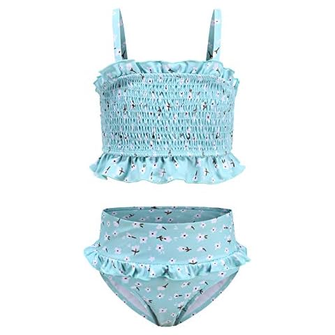 Girls Two Piece Swimsuits Bikini Bathing Suit Kids Floral Swimwear Set Light Green Size 12/10-12 Years Cover