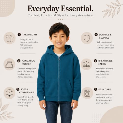 Image of HOODLIFE Kids Zip-Up Hoodie Sweatshirt for Boy Soft Cotton Blend Hooded Jacket with Pockets, Comfortable Everyday Wear for Kids