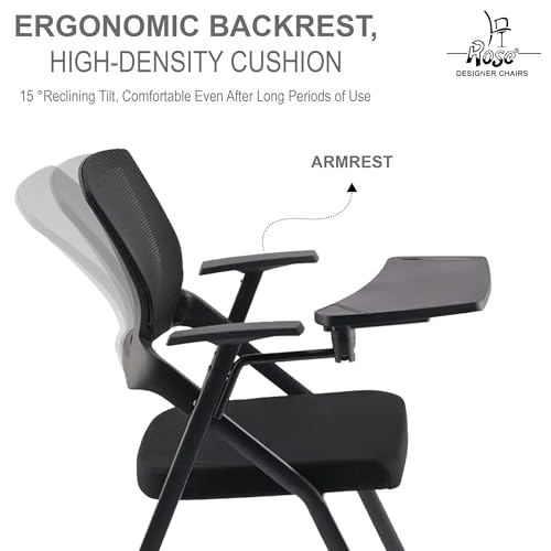 Image of ROSE Folding Study Chair with Cushion and Adjustable Writing Pad for All Age for Work from Home, Study, Tutorial, College, School, Classroom, Home, Office, Educational Centre (Fiber Black)