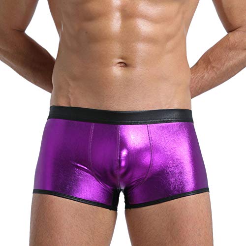 Men Shiny Liquid Metallic Underwear Bikini Swimsuit Boxer Brief Trunks