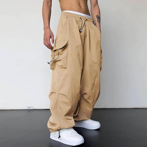 Men's Baggy Cargo Pants Wide Leg Loose Fit Drawstring Waist Parachute Pants Harem Joggers with Pockets for Streetwear2