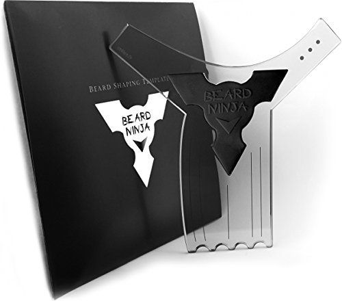 The BEARD NINJA - Beard Shaping Tool Template. Clear Shaper Guide for Lineup & Edging. Transparent Stencil Styling Goatee, Mustache & Neckline + Curve/Step or Straight Cut +Anti-Slip Grip (Black)