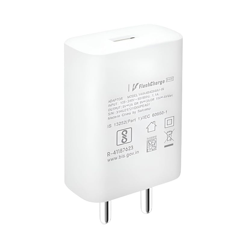 Image of Vivo 44W Type C Flash Charging Adapter for Vivo X200 FE, V60, T4, T4X, T4R,T3 Ultra,V40, V40 Pro, T3 Lite, T3X, T2, Y29, Y300, Y18T, Y300+, iQOO 13, 12, Neo9 Pro 44 Watt Fast Charge Adaptor, White