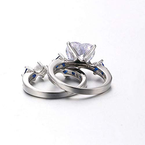 Engagement Ring Promise Ring for Couples Silver Blue Cubic Zirconia Heart Shape Ring3