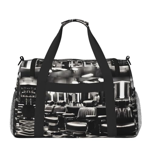 Barber Shop Monochrome Style print Weekender Overnight Carry On Bag Gym Luggage Bag Duffel Bag for Travel Women2
