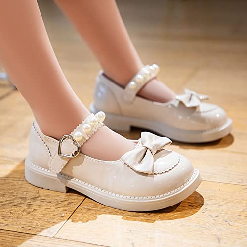 Girls Sandals Girls Dress Shoes Wedding Bowknot Leather Shoes Princess Shoes Party School Shoes Book Slippers (White, 35 Big Kids)3