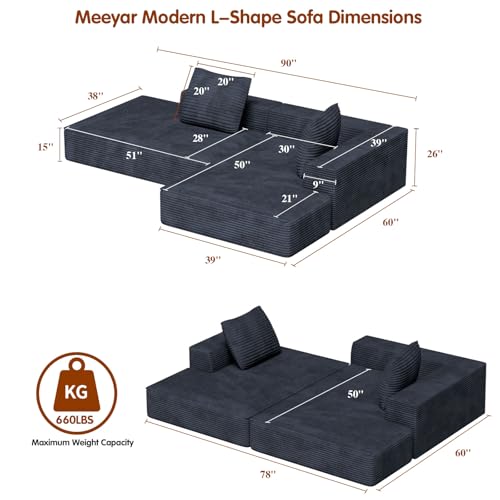 Image of Modular Sectional Sofa, Cloud Sectional Couch with Deep Seat, Modern L-Shape Sofa Couch with Chaise,Upholstered Boneless Couches for Living Room Bedroom (Dark Blue, Right Facing Chaise)