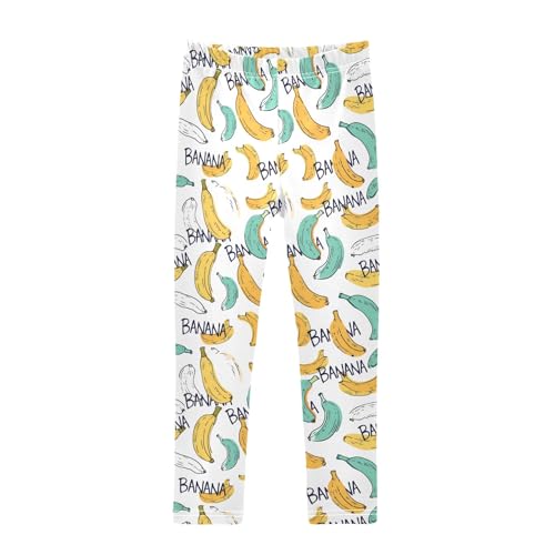 senya Girls Printed Leggings Yoga Pants White Green Yellow Bananas Pattern for Kids in 4t to 10 Years, 4T