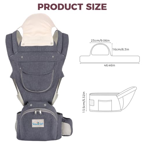 Image of SNOWIE SOFT 3 in 1 Baby Carrier for 0 to 3 Year Baby, Ergonomic Variable Baby Carrier with Detachable Hip Seat, Adjustable Straps, Head Guard, Breathable Padded Cotton, Max Weight Up to 20 Kg (Grey)