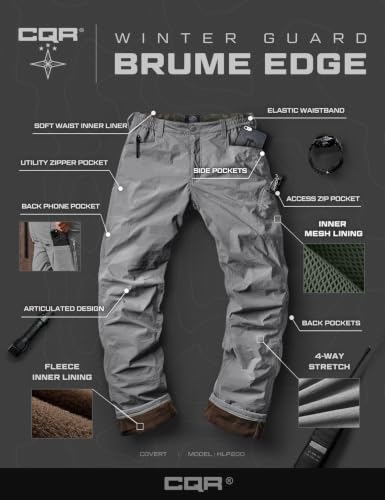 Image of CQR Men's Winter Fleece Lined Pants, Water-Resistant Outdoor Stretch Work Pants, Windproof Casual Pants with Pockets
