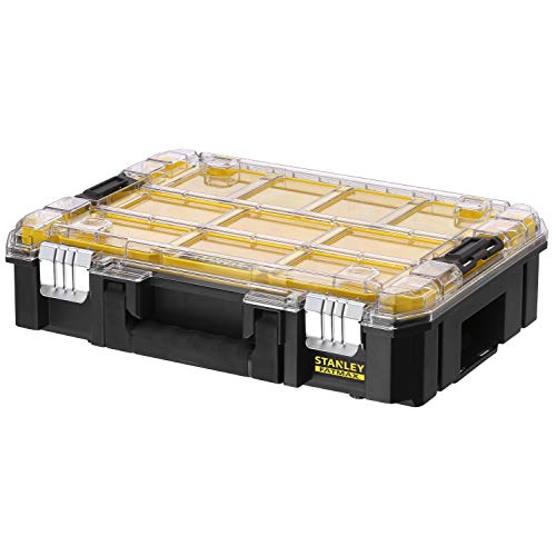 Stanley FatMax FMST82967-1 Stackable Tool Box with Transparent Lid and 10 Sorting Inserts of Different Sizes, Can be Combined with Other TSTAK Boxes