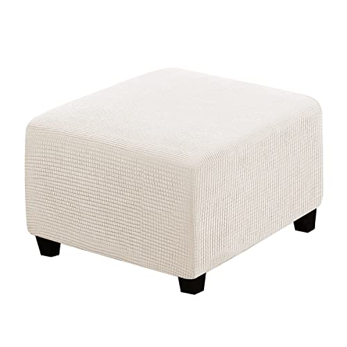 Image of H.VERSAILTEX Square Ottoman Covers Ottoman Slipcovers Folding Storage Stool Furniture Protector Form Fit with Elastic Bottom, Stretch High Spandex Small Checks Jacquard Fabric(Medium,Ivory)