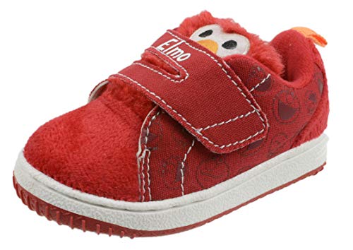 Sesame Street Elmo and Cookie Monster Baby Shoes with Strap, Hard Bottom, Infant & Toddler Size 3 to 8 (Elmo Red, Numeric_6)