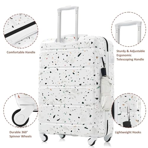 3-Piece Luggage Set with USB Port - 20-Inch Airline Certified Carry-On, Durable ABS+PC Hard Shell, Starry Sky White Color2
