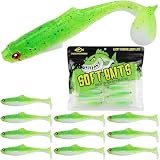 LUCKYFISHING Paddle Tail Swimbaits Soft Plastic Swimbaits Soft Baits for Bass Fishing Trout Crappie Walleye Freshwater Saltwater Soft Plastic Baits Green-4 inch-10pcs