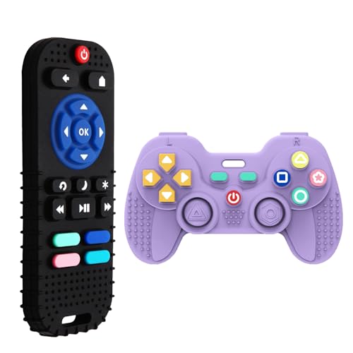 Image of Hooku 2 Pack Remote Teether for Baby, Silicone Teethers for Babies 6-12 Months, Baby Teething Toys for Babies 0-6 Months, Remote Control Toy, Infant Gifts for Boys Girls