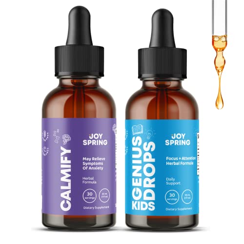 Joyspring Genius Drops & Calmify Supplement Set - Natural Daily Supplement Drops - Promote Concentration In Any Surrounding Or Circumstance - Back To School Bundle - Comes In Convenient Liquid Form W #TOP8