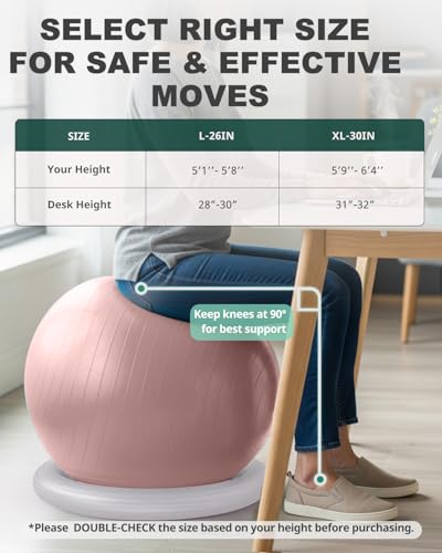 Image of Trideer Yoga Ball Chair with Base for Office Desk, Exercise & Stability Ball Seat, Pilates Ball for Core Training, Pregnancy Ball, Back Pain Relief & Active Sitting