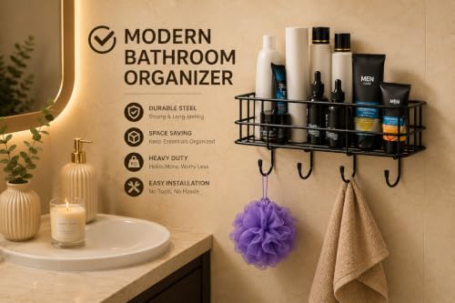 Image of Oslen (Pack of 2) Self-Adhesive Multipurpose Bathroom Shelf | Wall Mounted Bathroom Rack Organizer | No Drill Storage Shelf for Bathroom & Kitchen | Bathroom Accessories Set for Home | Black