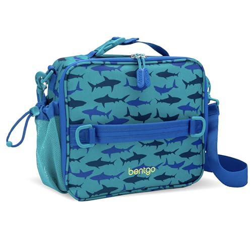 Bentgo Kids Lunch Bag - Durable, Double-Insulated Lunch Bag for Kids 3+; Holds Lunch Box, Water Bottle, & Snacks; Easy-Clean Water-Resistant Fabric & Multiple Zippered Pockets (Shark)