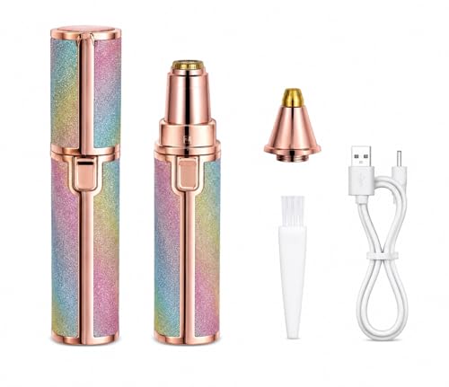 Image of Electric Facial Hair Remover for Women, Rainbow Glitter, USB Rechargeable, with Cleaning Brush