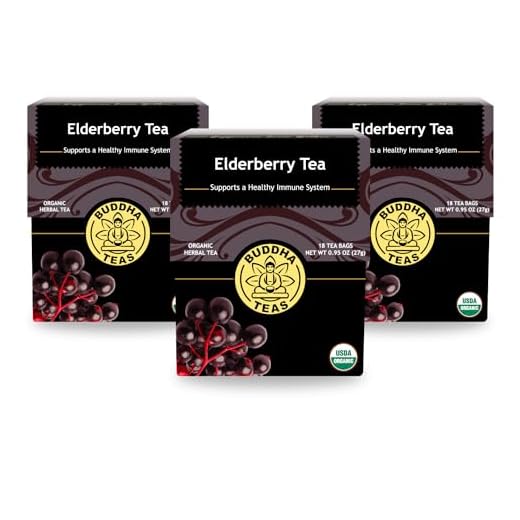 Buddha Teas Organic Elderberry Tea - Kosher, Caffeine-Free, GMO-Free - 18 Bleach-Tea Bags , Pack of 3