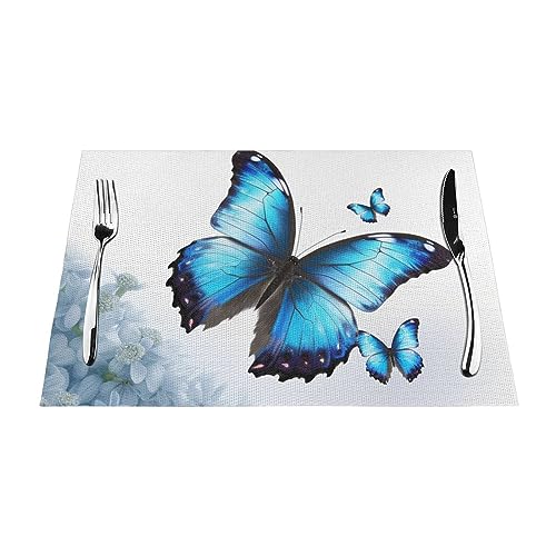 Set de table vinyle papillon bleu (lot de 6) antidérapant et lavable
