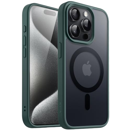 Image of JETech Magnetic Cover Case for iPhone 15 Pro 6.1-Inch Compatible with MagSafe, Translucent Matte Back Slim Shockproof Phone Cover (Dark Green)