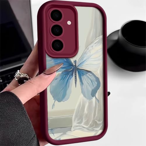 Coque Samsung S24 Ultra silicone rouge vin anti-rayures motif papillon