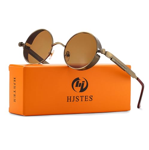 HJSTES Vintage Round Steampunk Sunglasses for Women Men Circle Gothic Glasses Retro Metal Frame4