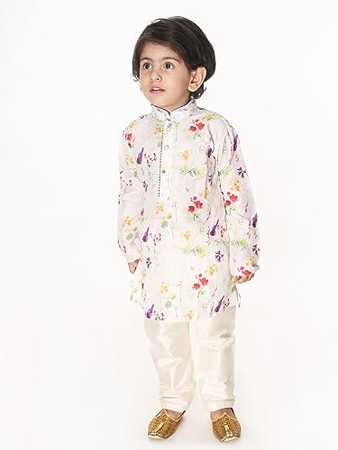 Image of VASTRAMAY Baby Boys Cotton Blend Floral Infant Multicolor-Base-Cream Kurta Pyjama Set