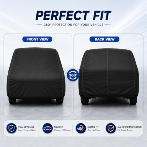 Image of Polyester Car Body Cover Compatible for Maruti Suzuki Eeco [2010-2025] All Variants | Water Resistant Heavy Stitched with Piping | All Weather Protection Cover - Black