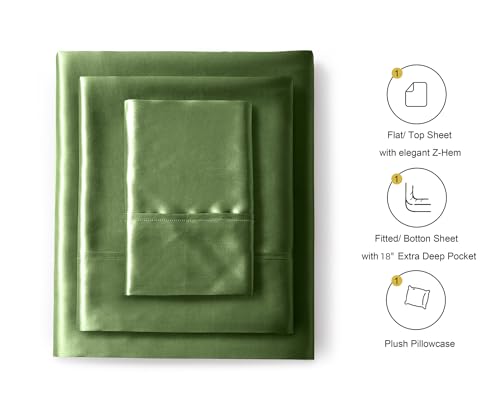 Image of Lanest Housing Silk Satin Sheets, Twin XL Size Satin Bed Sheet Set with Deep Pockets, Cooling Soft and Hypoallergenic Satin Sheets Twin XL - Sage Green