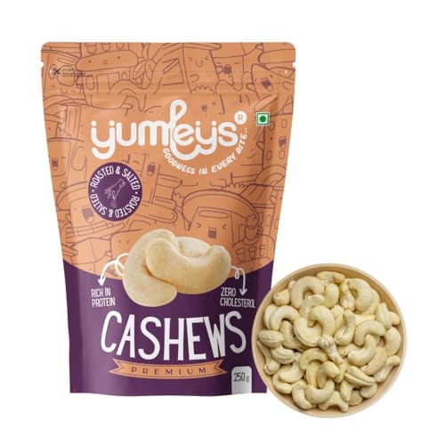 Image of Yumleys Premium Roasted and Salted Cashews | Namkeen Kaju | Crunchy Cashew Nuts | High Protein, Gluten-Free Dry Fruit Snack | Fresh & Nutritious | 250g Pack