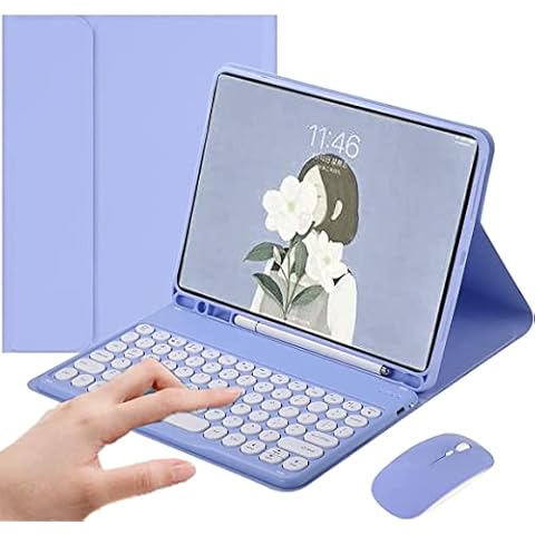 PboyiqiS keyboard case For HD 10&HD 10 Plus with Mouse,2021 HD 10 11th Generation Case with Keyboard and Mouse Cute Round Key Detachable Case (Purple) Cover