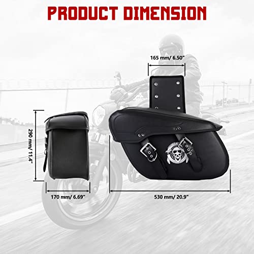 Innoglow 2Pcs Motorcycle Saddlebags Waterproof Synthetic Leather 2-Strap Saddle Bags Tool Bag Black With Skull Pattern Universal For Harley Davidson Yamaha Kawasaki Suzuki Ducati Cruiser Bobber Chopper #TOP1