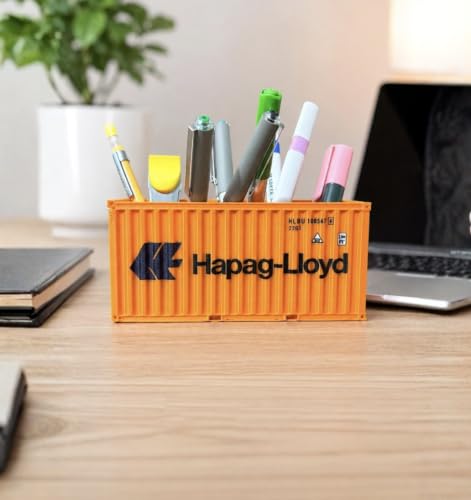 Image of Container Style Desk Organizer Pen Holder - Shipping Cargo Container Design, Multi-Compartment Storage Box for Pens, Pencils & Stationery, Desk Organizer for Office, Study Table & Students