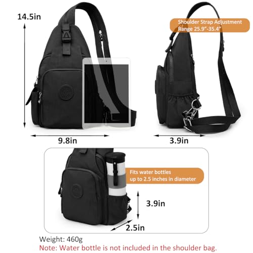 REETEE Leichter Brusttasche für Damen und Herren Klein Sling Bag Nylon Backpack Schulterrucksack, Crossbody Schultertasche für Outdoorsport, Wandern, Radfahren, Reisen (schwarz)