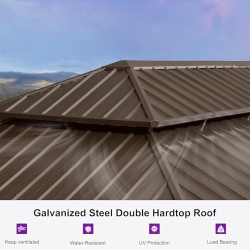 PURPLE LEAF 12' X 28' Outdoor Hardtop Gazebo Patio Wide Aluminum Frame Metal Double Roof with Heavy Duty Netting and Curtains for Permanent Hard Top Pavilion Screen Khaki - Image 6