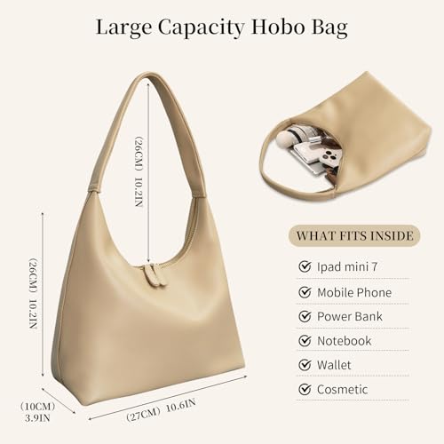 Image of Leather Hobo Bag Small Shoulder Purses for Women Slouchy Tote Handbag Vegan Leather Crescent Bag