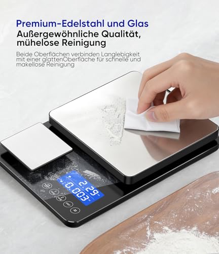 Küchenwaage Digital 15 kg / 0,01 g, Hochpräzise Zweibereichs Waage Küche mit Addierfunktion, Tara-Funktion, 7 Maßeinheiten… – Ansicht 6