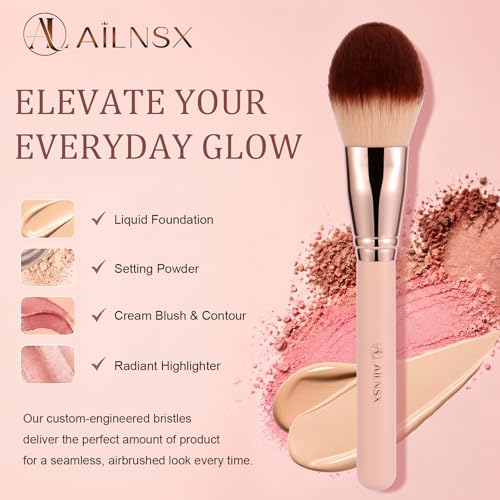 Image of Face Makeup Brush, Large Powder Brush for Blush, Bronzer, Setting Powder and Powder Foundation, Soft Fluffy Dense Bristles, Rounded Makeup Brush with Pink Handle